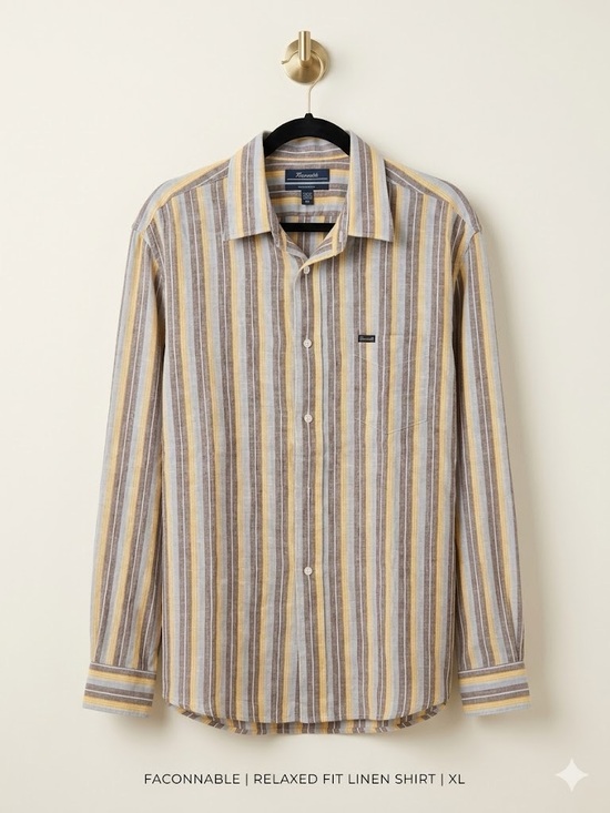 Faconnable Other - EUC Faconnable Striped Linen Button-Down in Yellow, Gray & Cream